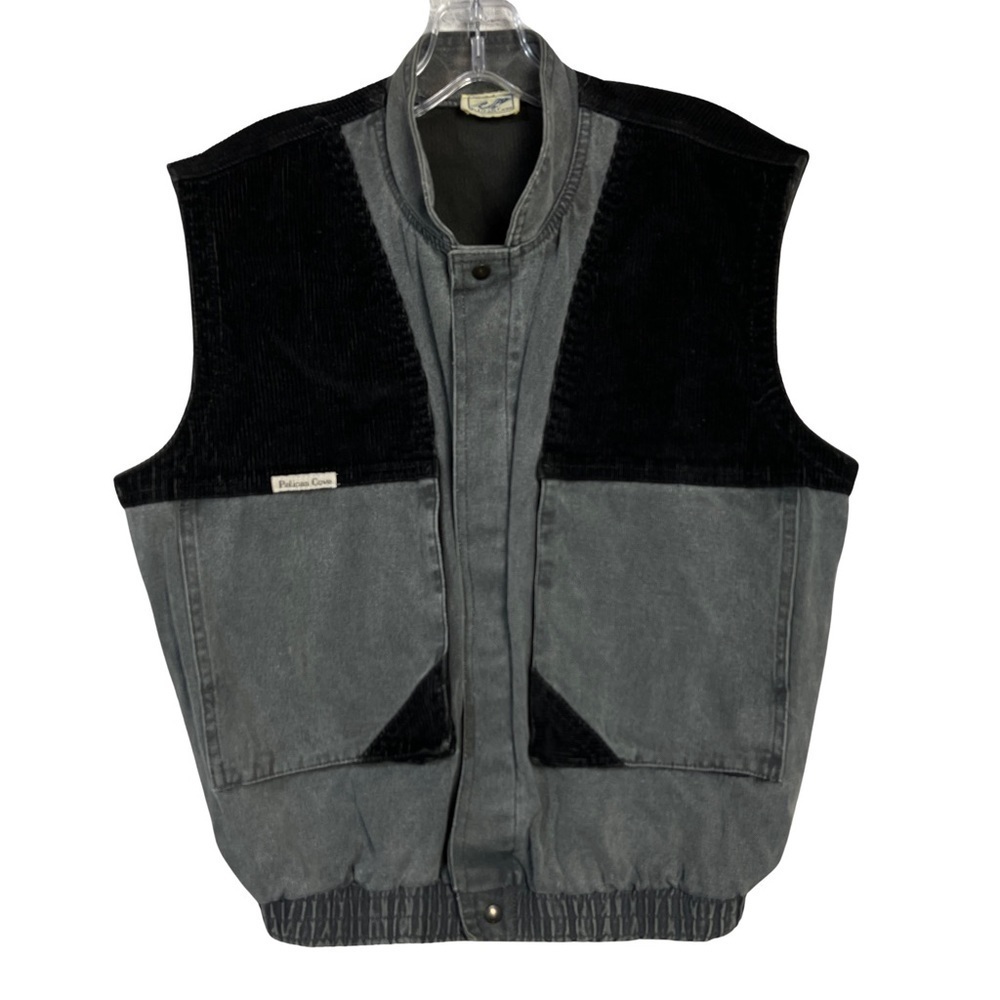 Vintage 80s 90s Pelican Cove Washed Black Denim Corduroy Front Snap Vest